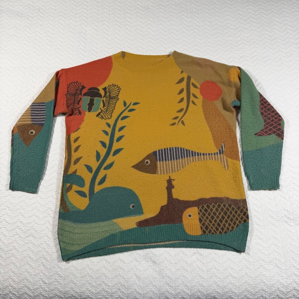 YESNO Womens XL Wool Blend‎ Sweater Nautical Graphic Oversized Pullover Bohemian